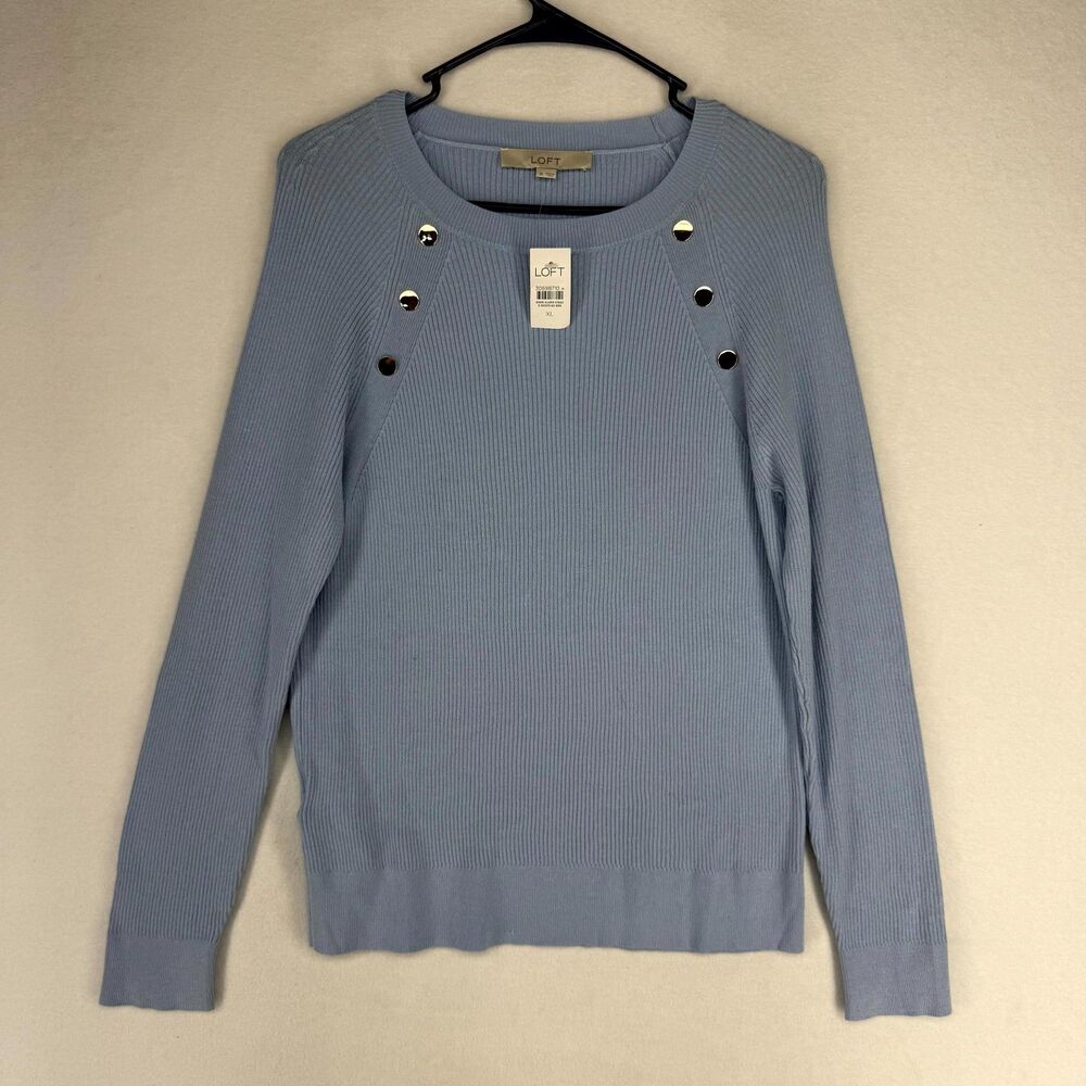 Loft Light Blue Sweater‎ with Gold Buttons Womens Size XL NEW WITH TAGS